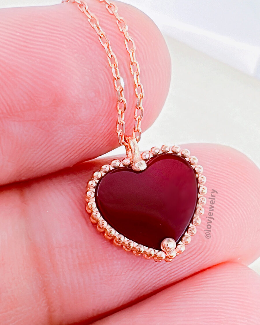 heart rosegold mother of pear and agate stones necklace. - Image 4