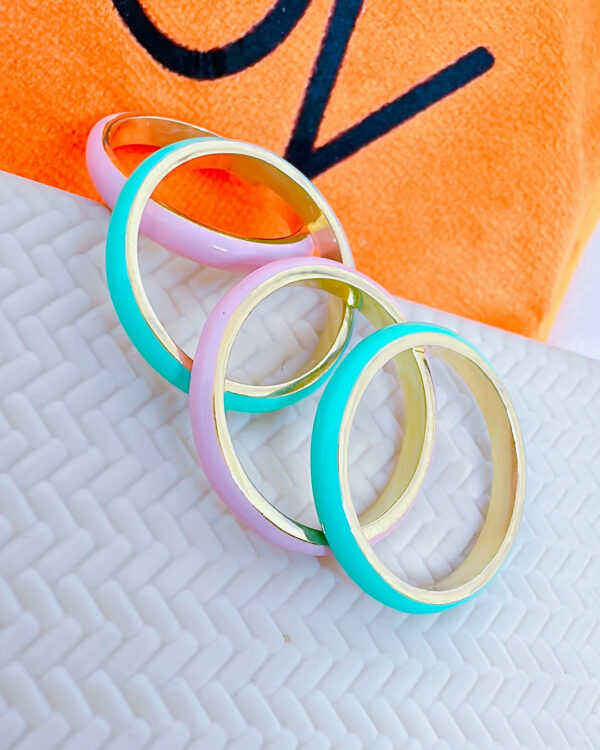 enamel turquoise and purple eternity golden bands.