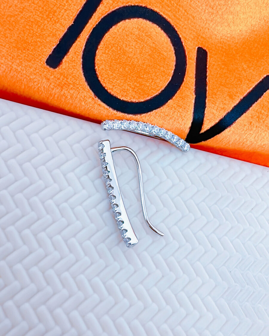 one curved CZ line climber earrings.