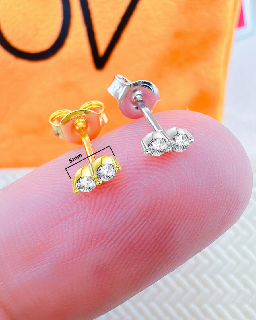 two round CZ stones stud earring. - Image 2