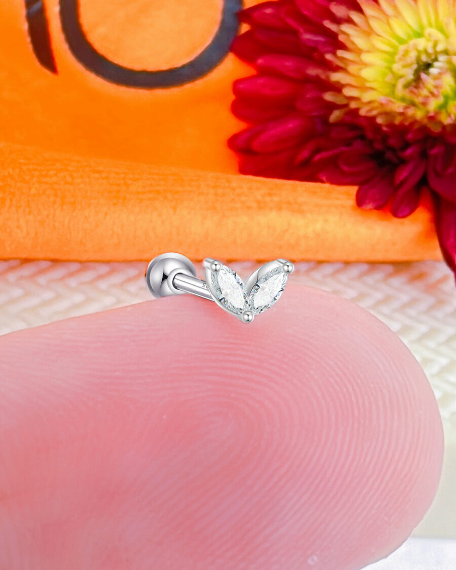 two marquise stones ballback piercing earring. - Image 2
