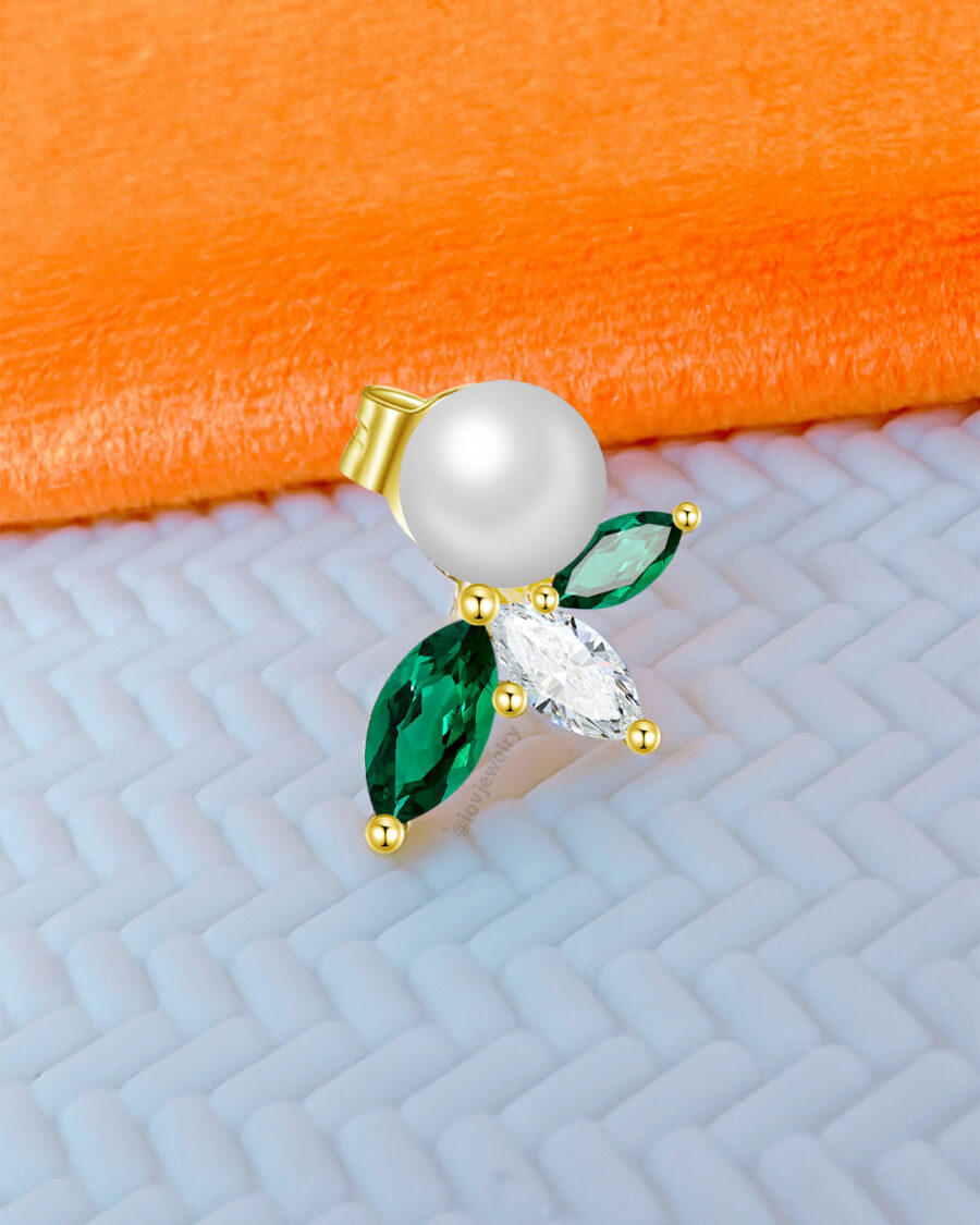 pearl and emerald color marquise CZ stud earring. - Image 3
