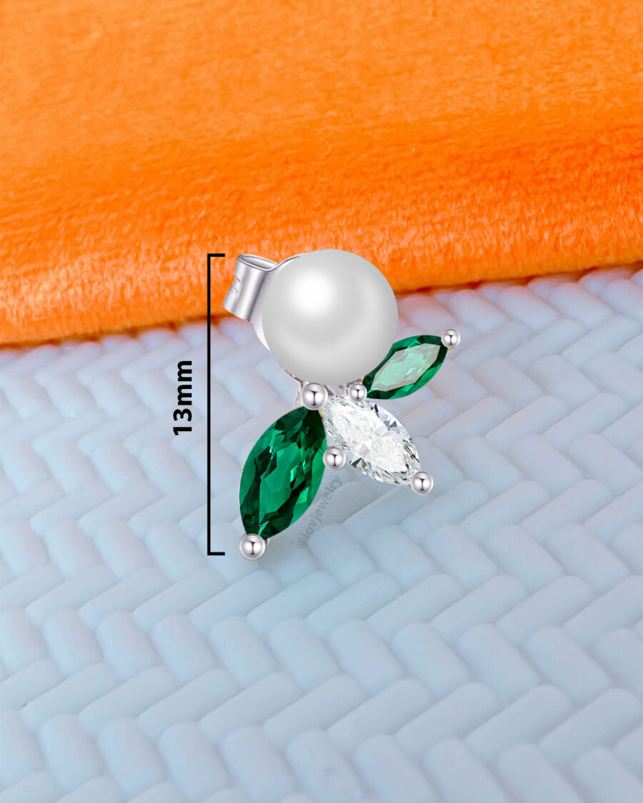 pearl and emerald color marquise CZ stud earring. - Image 2