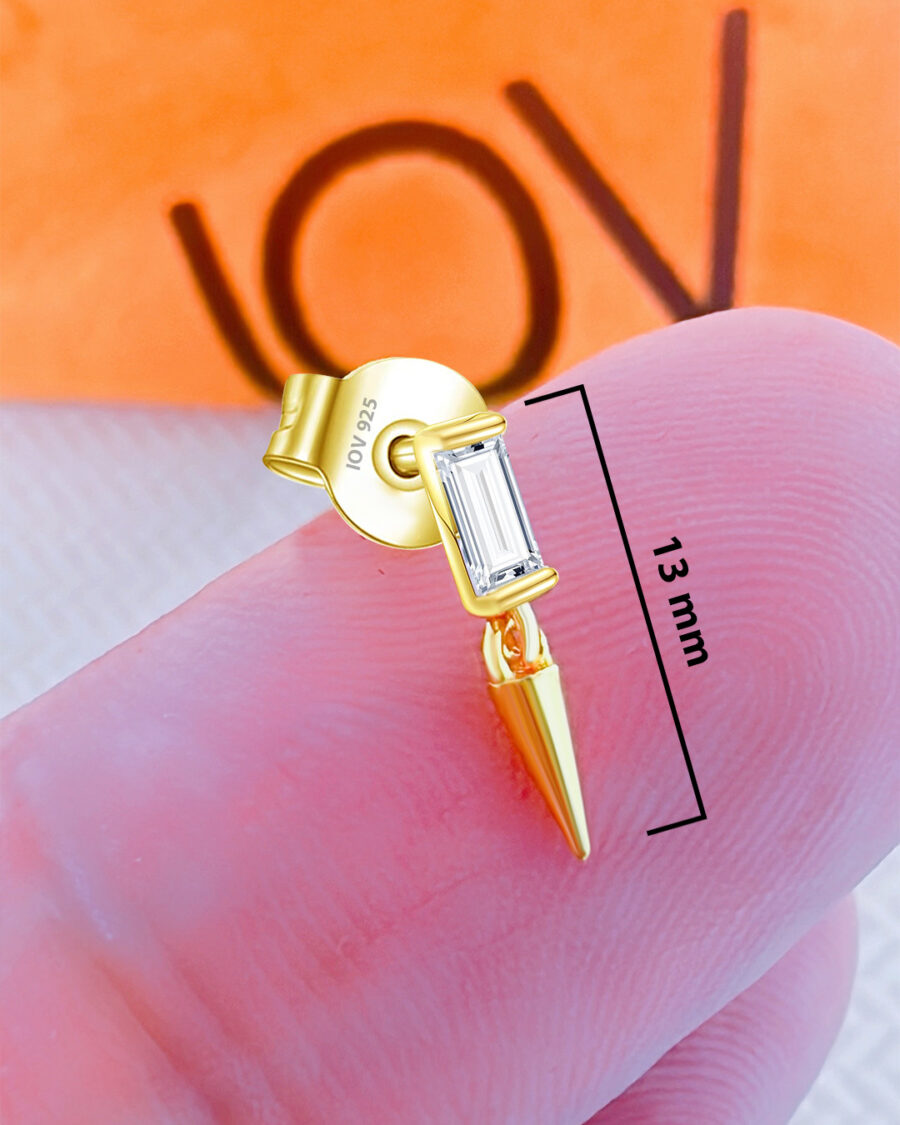 Baguette stud earring with dangling cone shape. - Image 3