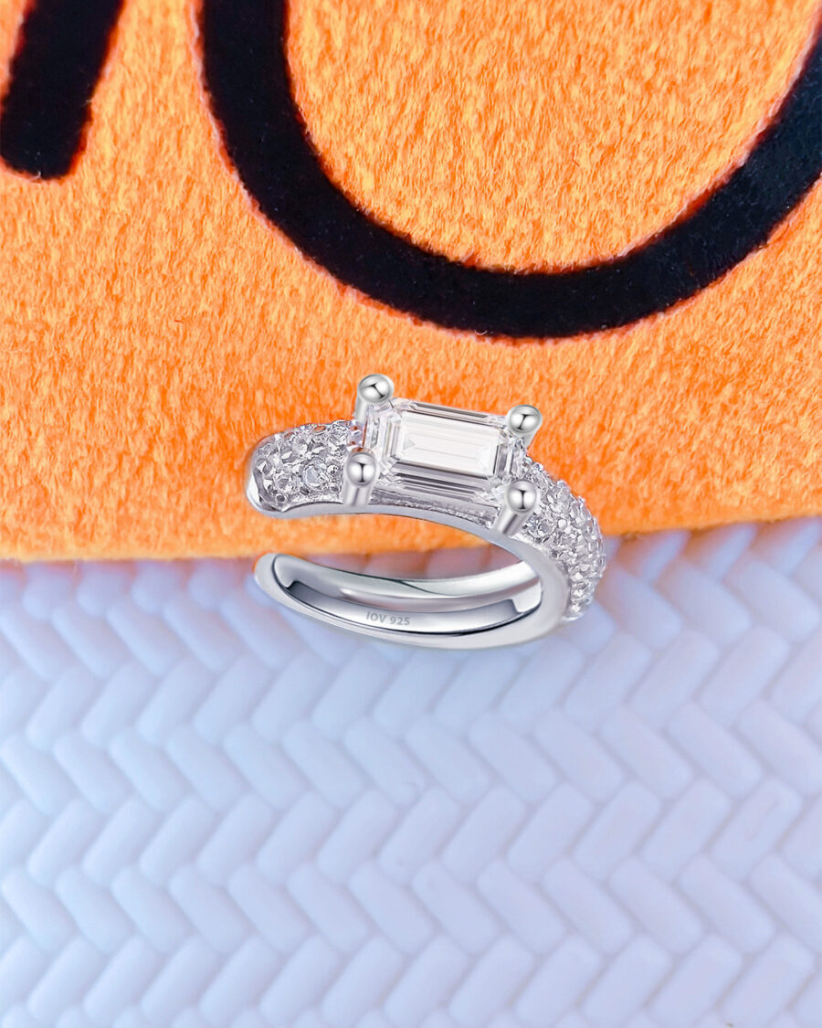 pave setting with emerald cut CZ stone earcuff.