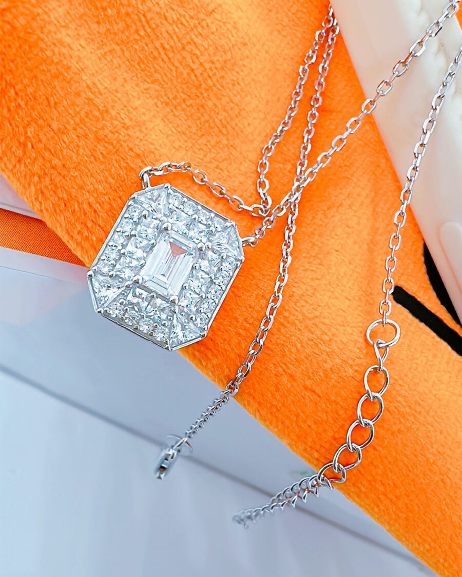 rectangular shape necklace with emerald cut CZ stone in center. - Image 2