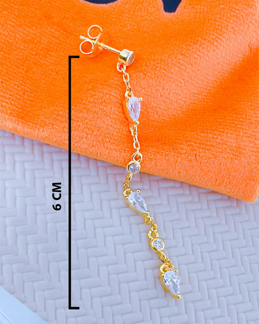 CZ long earring with round and pear shape stones. - Image 2