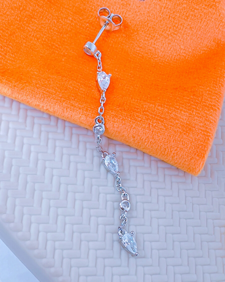 CZ long earring with round and pear shape stones. - Image 3
