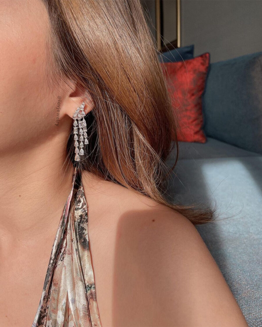 three lines multi shapes CZ stones earrings.