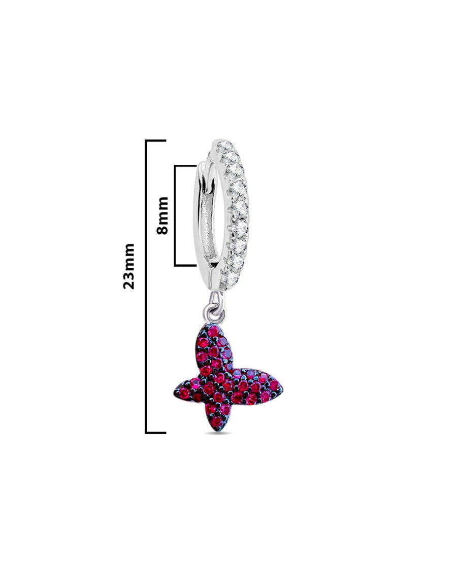 ruby color butterfly shape dangling huggie hoop earring - Image 2