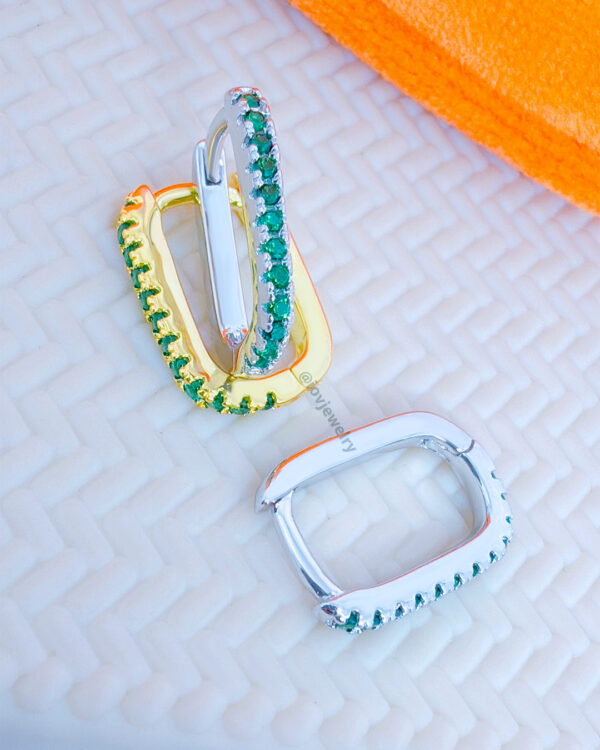 rectangular emerald CZ color hoop.