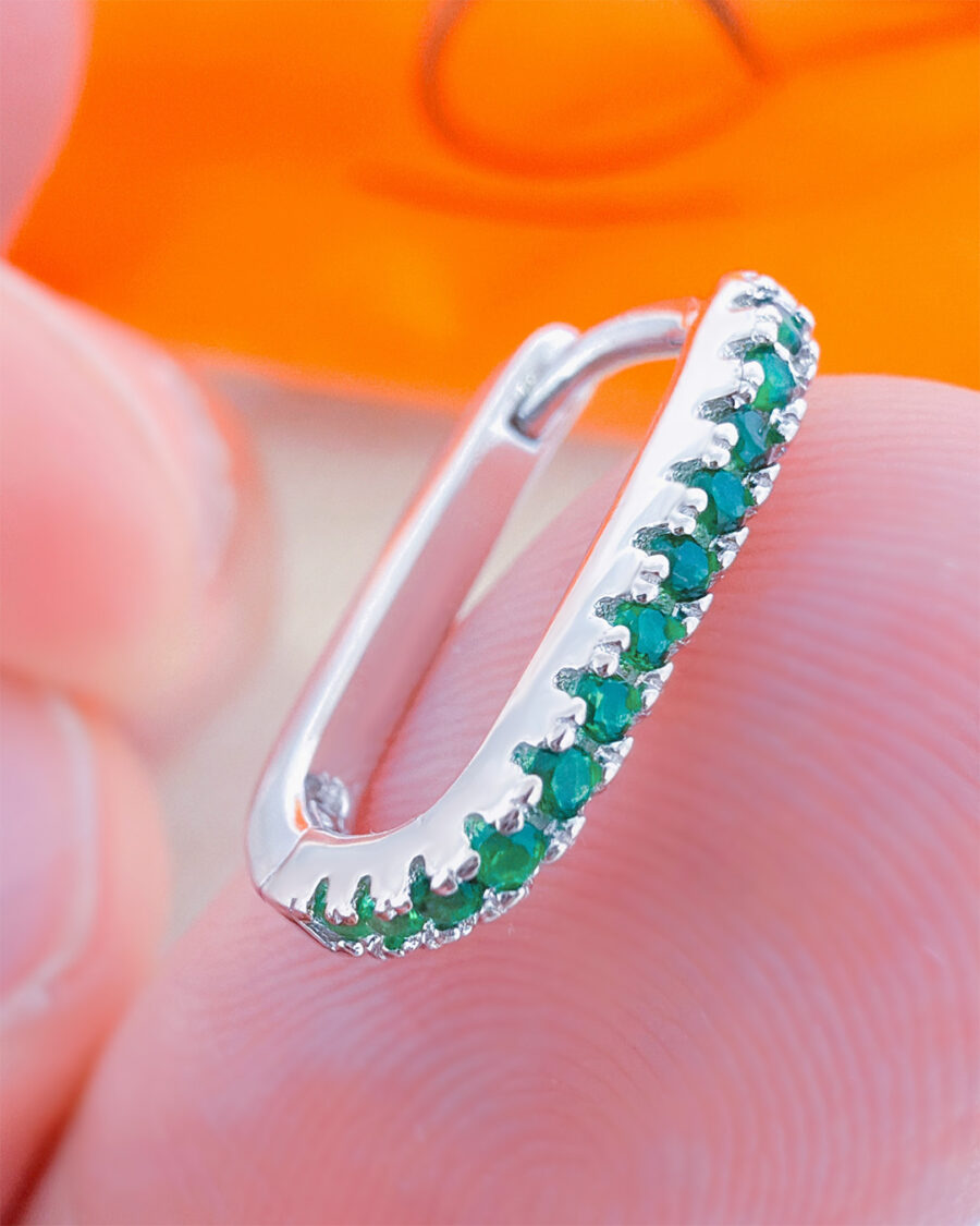 rectangular emerald CZ color hoop. - Image 2