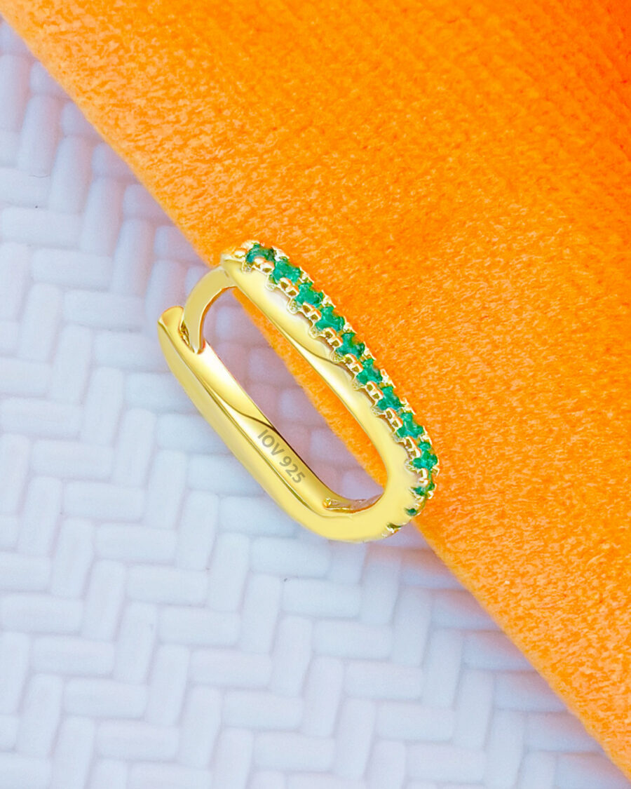 rectangular emerald CZ color hoop. - Image 3