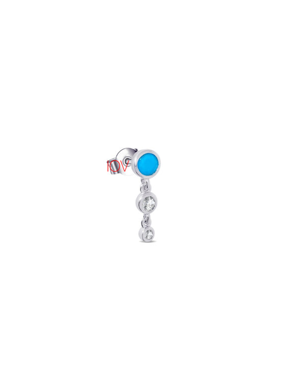 turquoise and white CZ in bezel setting stud earring.