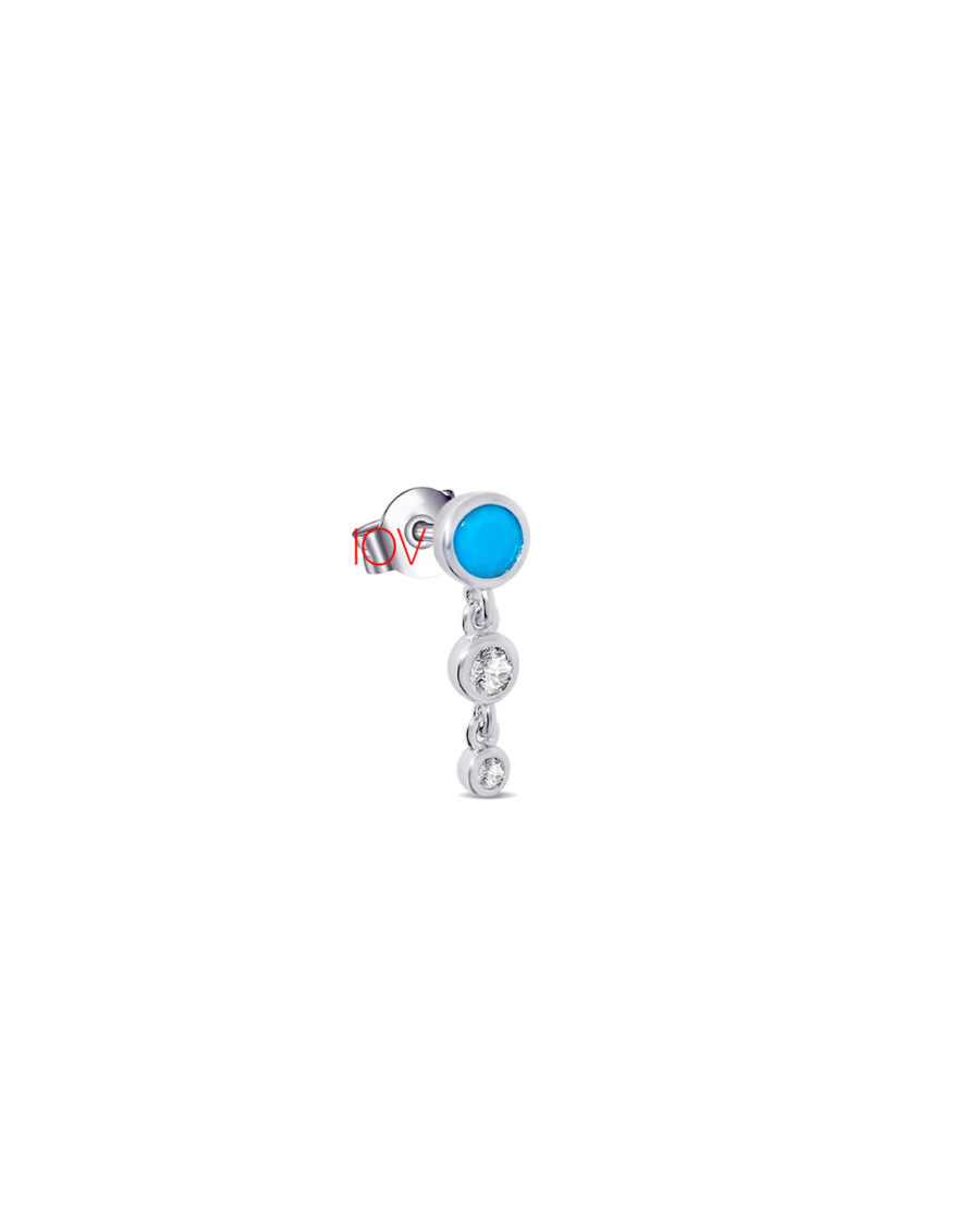turquoise and white CZ in bezel setting stud earring.