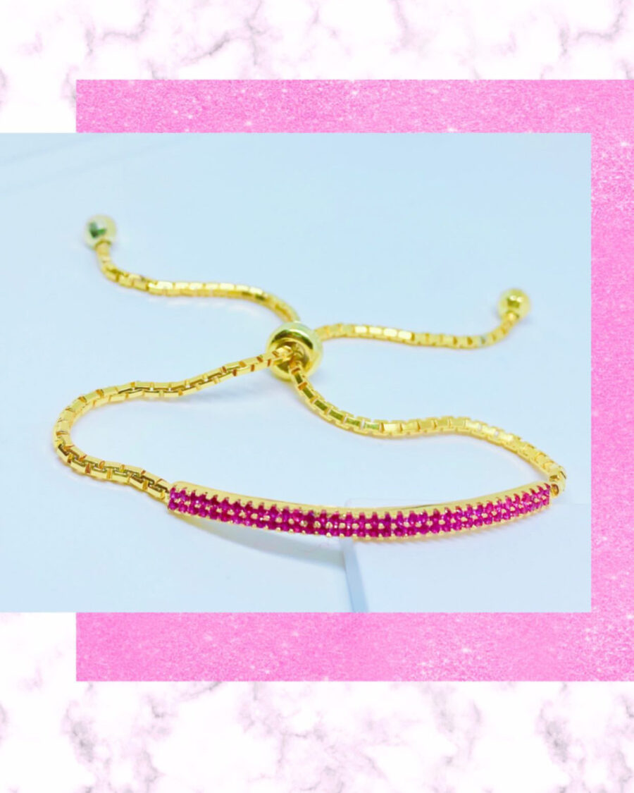 Pink CZ bar adjustable bracelet.