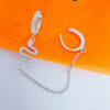 CZ hoop with dangling snake shape chain-linked with earcuff.
