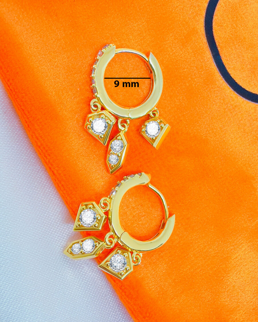 CZ hoop earring with three dangling shapes. - Image 3
