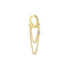 CZ huggie hoop with dangling double chains studded with baguette.