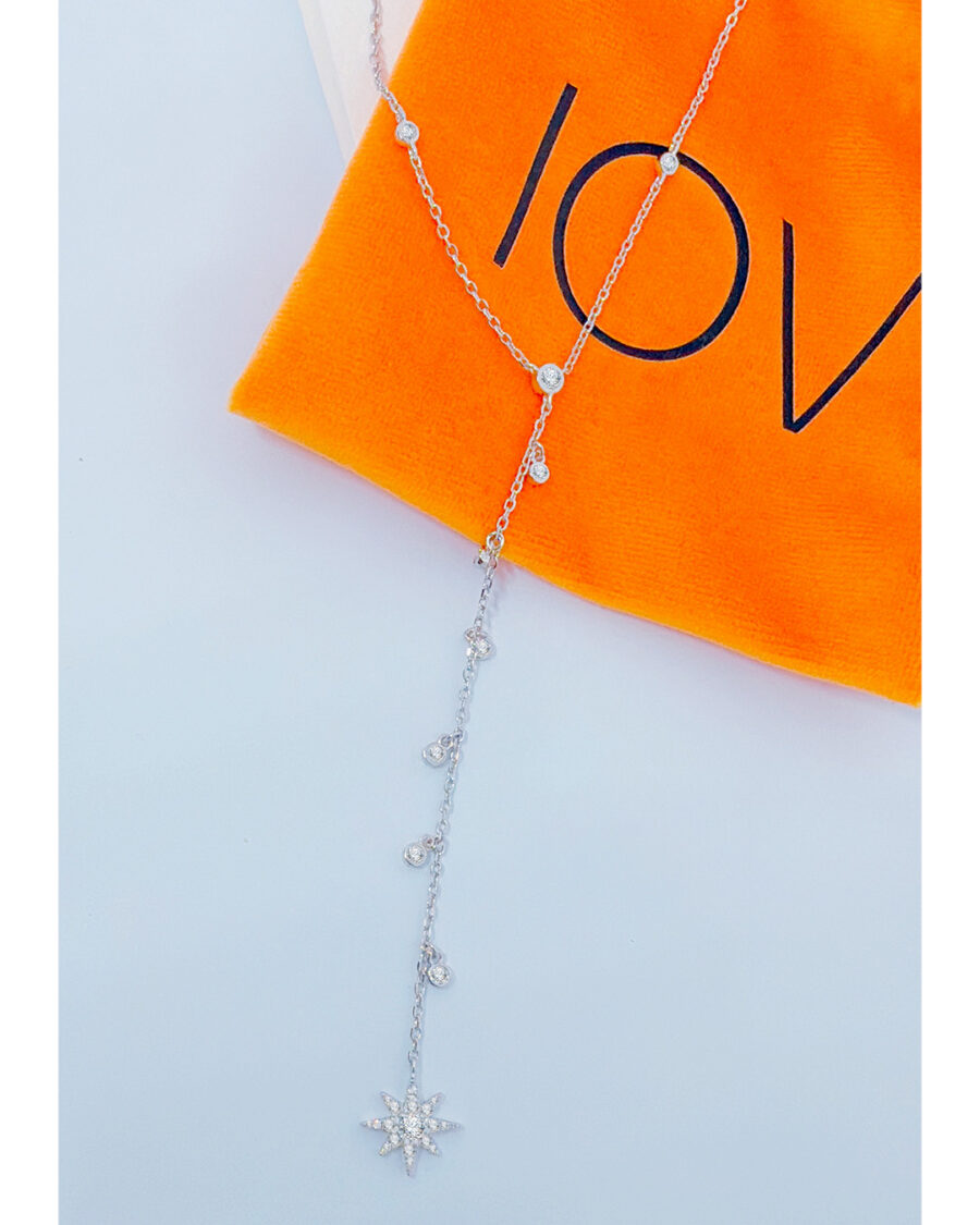 Y shape necklace with dangling star and CZ in Bezel setting.
