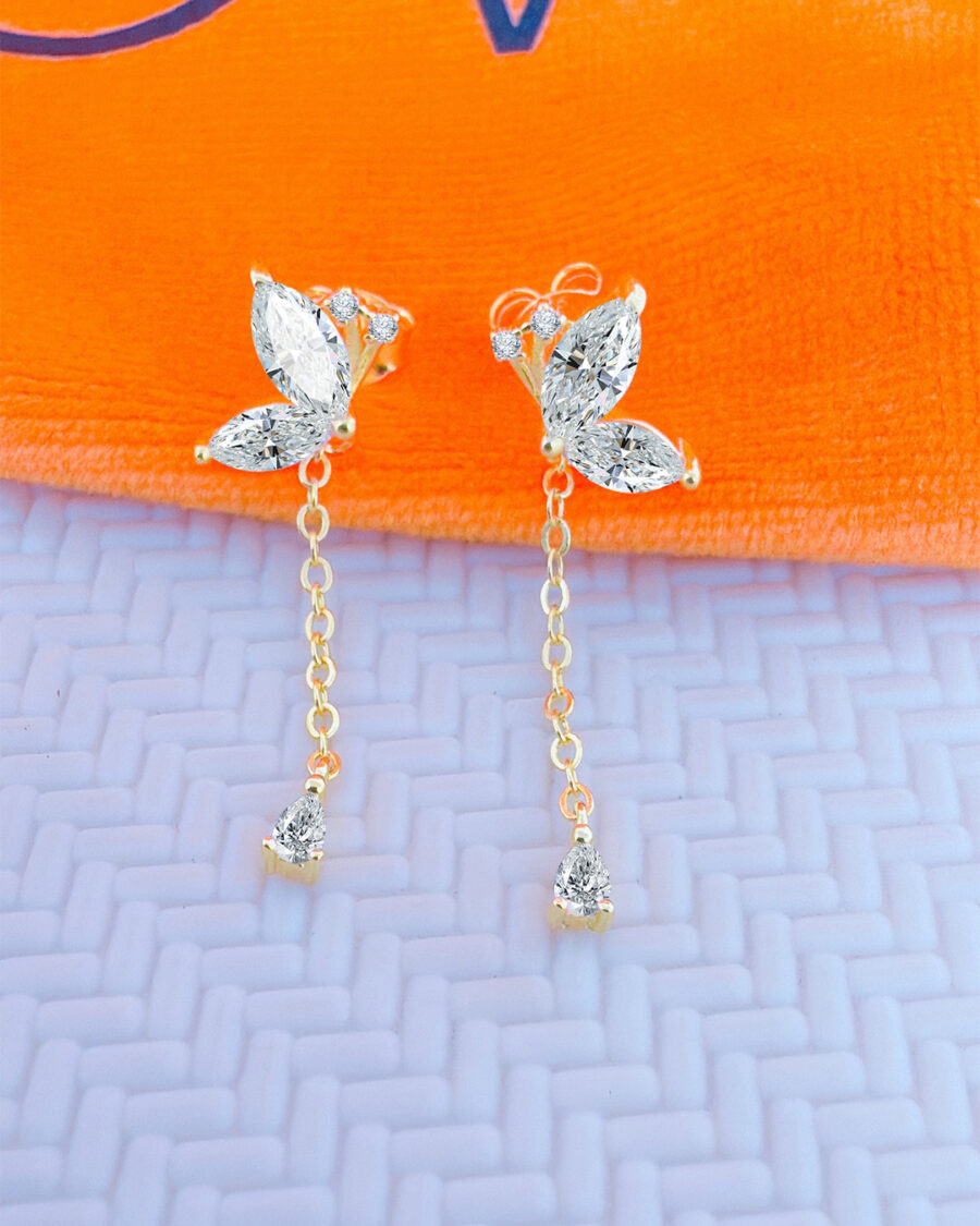 split butterfly shape pair of earrings.