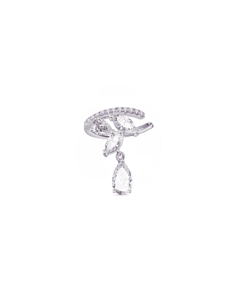 One line CZ with marquise and pear stones earcuff. - Image 2