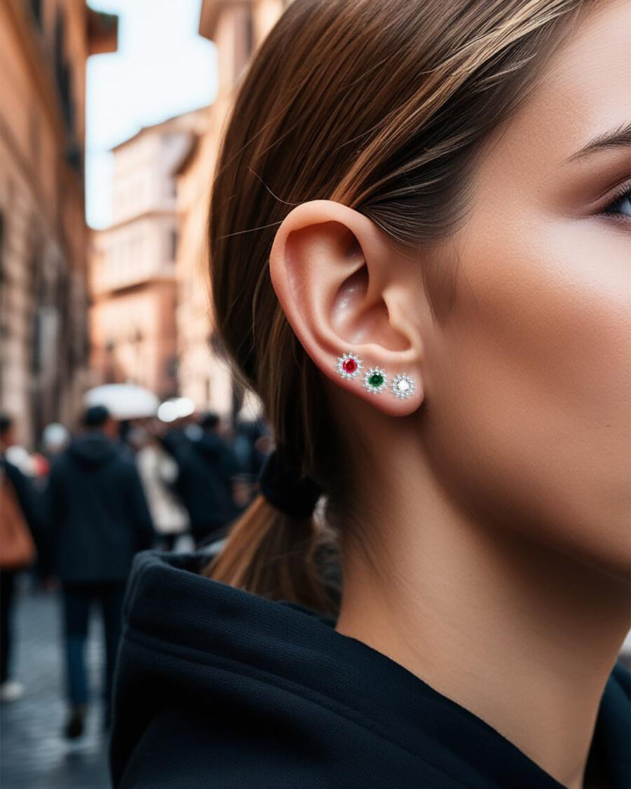 CZ round stone in a halo setting stud earrings. - Image 2