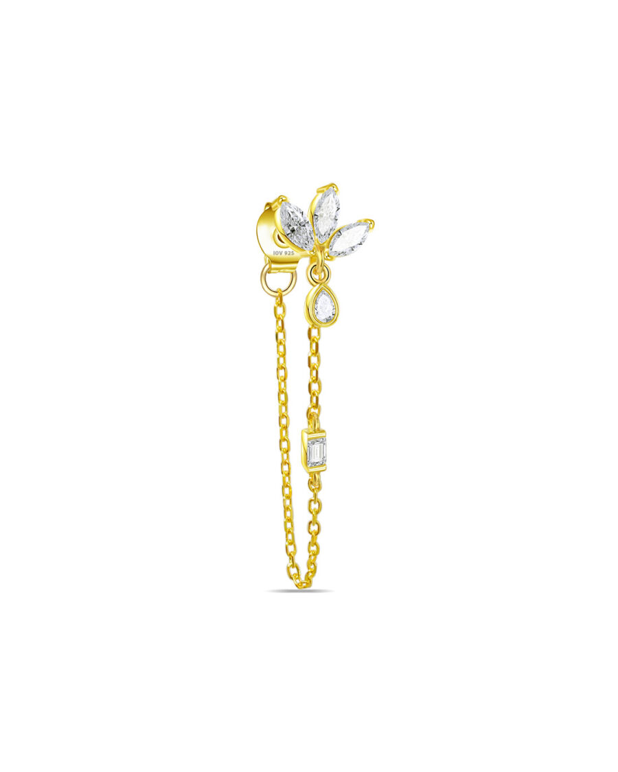 CZ marquise in lotus shape back to front chain earring. - Image 2