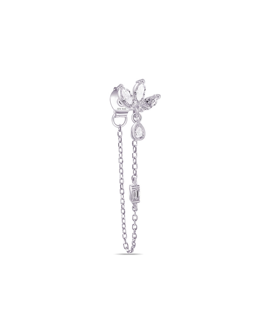 CZ marquise in lotus shape back to front chain earring. - Image 3