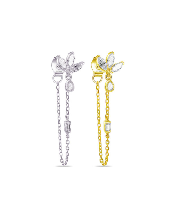 CZ marquise in lotus shape back to front chain earring.
