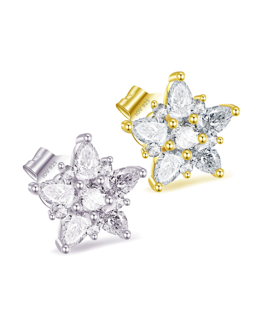 CZ cluster os pear and round stones stud earring.