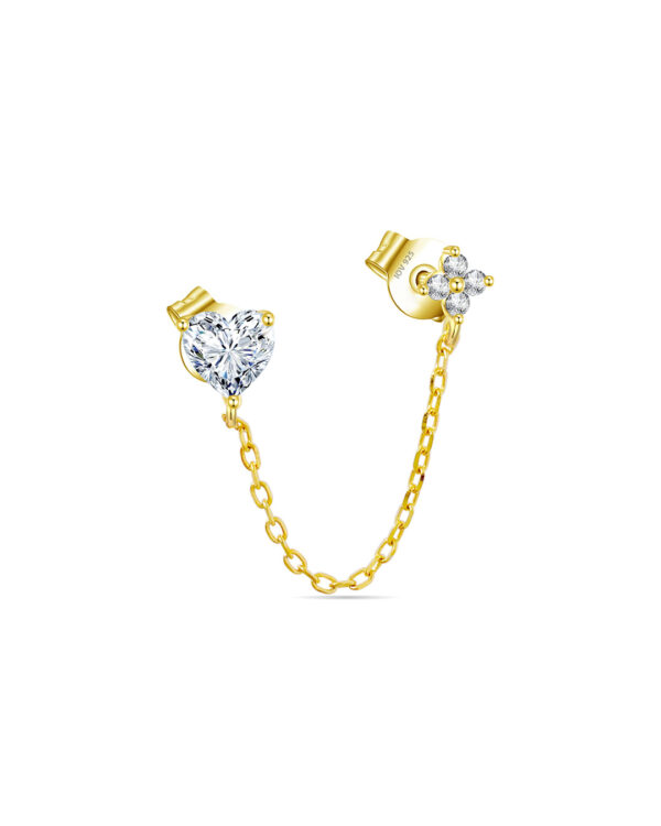double stud chain heart and cluster round stones earring.
