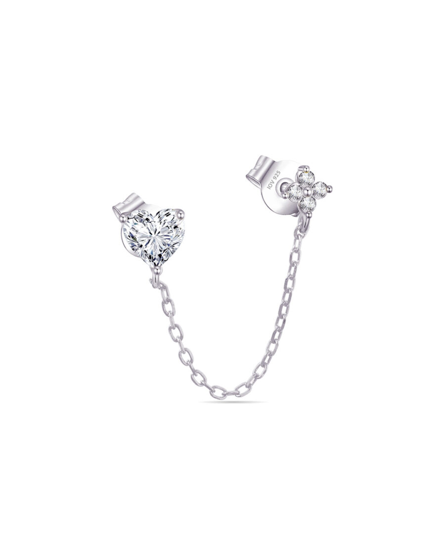 double stud chain heart and cluster round stones earring. - Image 2