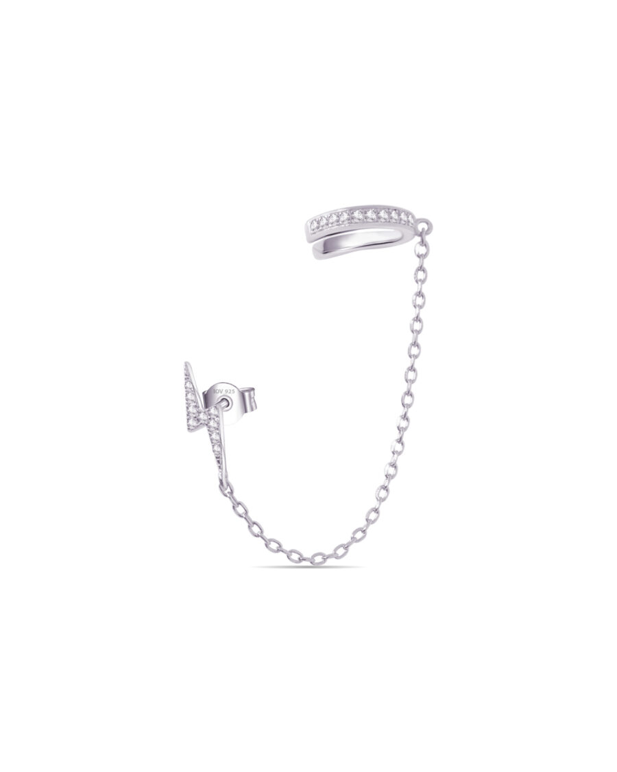 Bolt sign stud earring connected to earcuff. - Image 2