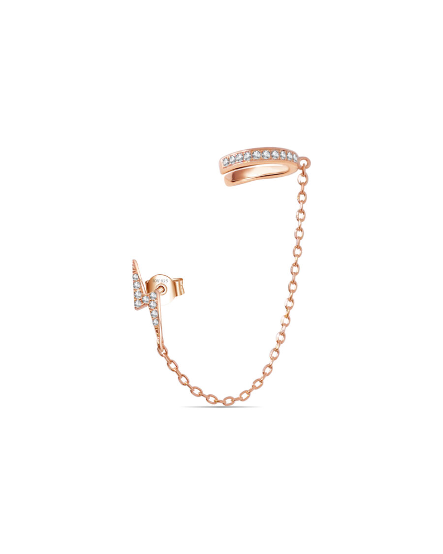 Bolt sign stud earring connected to earcuff. - Image 3