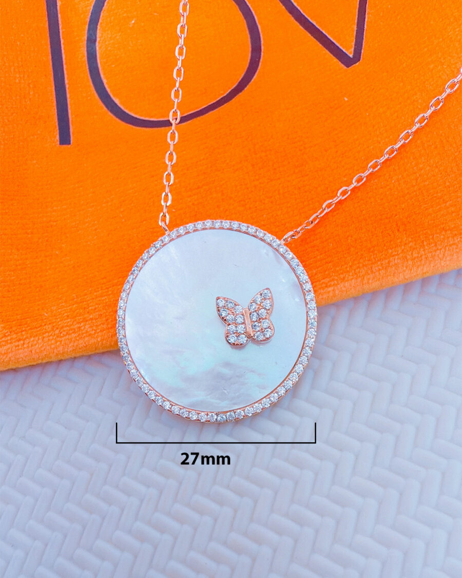 buterfly rosegold round shape MOP necklace. - Image 2