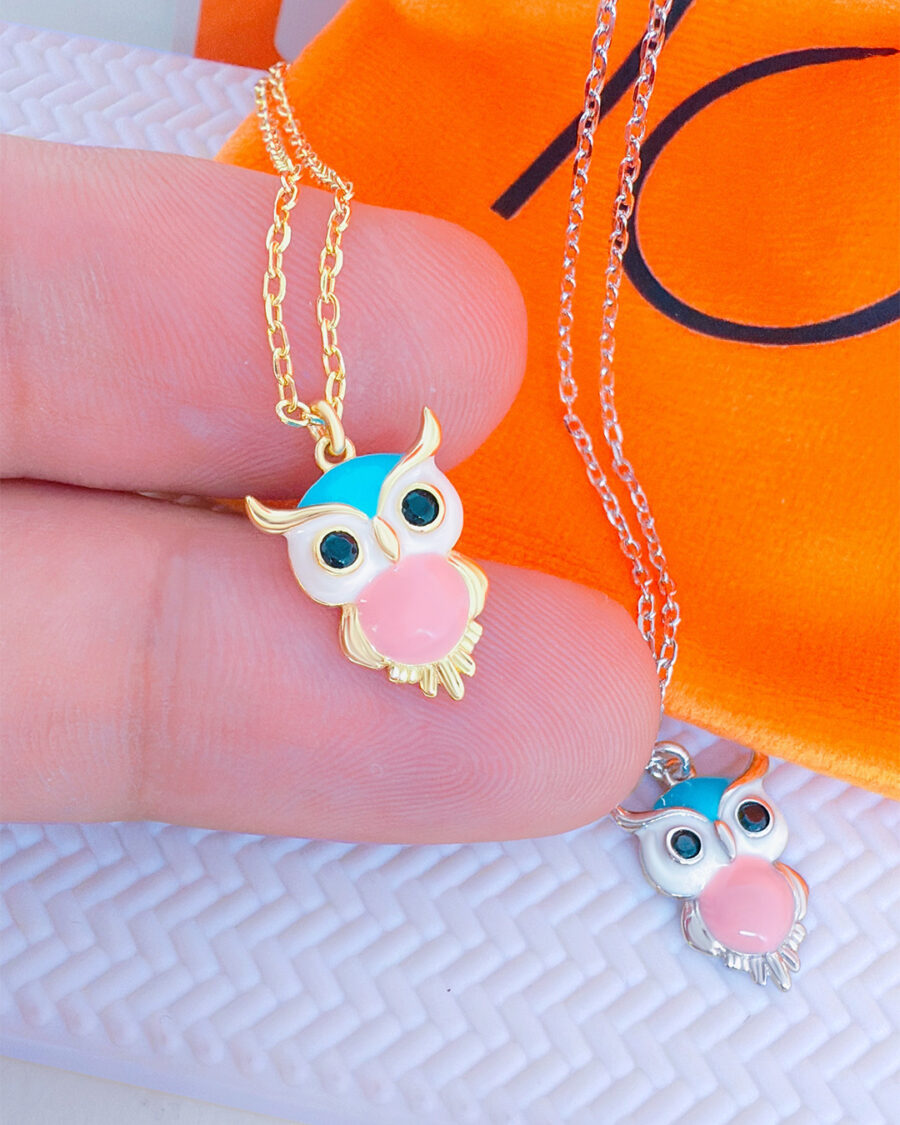 enamel colorful owl necklace. - Image 3