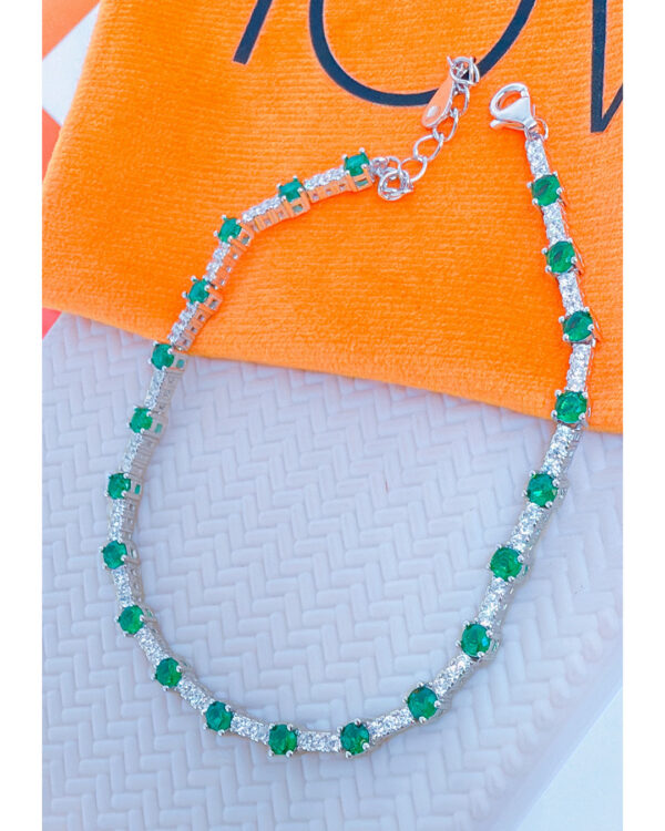 White and green CZ round stones tennis bracelet.