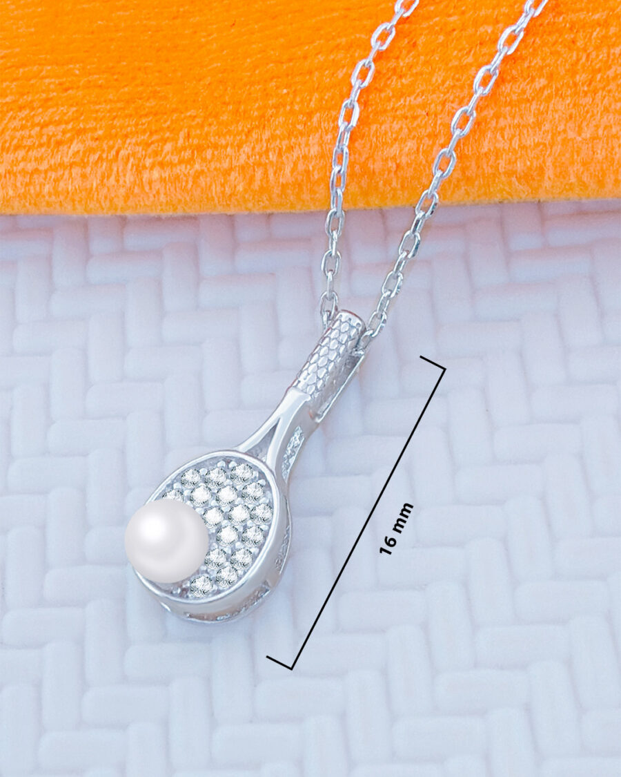 tennis racket shape necklace with pearl. - Image 3