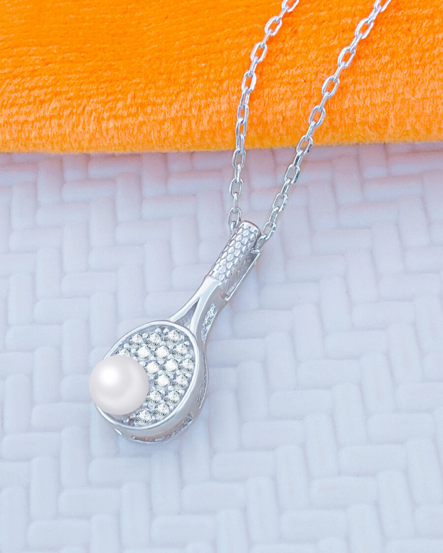 tennis racket shape necklace with pearl. - Image 2