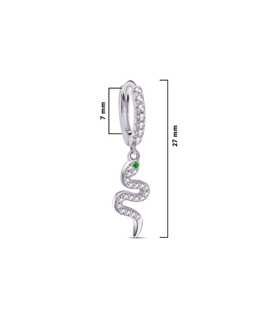 CZ huggie hoop with dangling snake shape. - Image 2