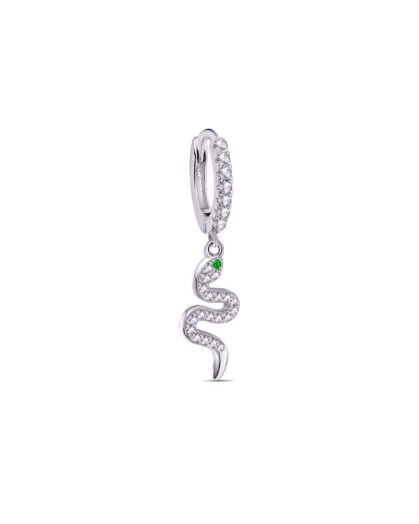 CZ huggie hoop with dangling snake shape.