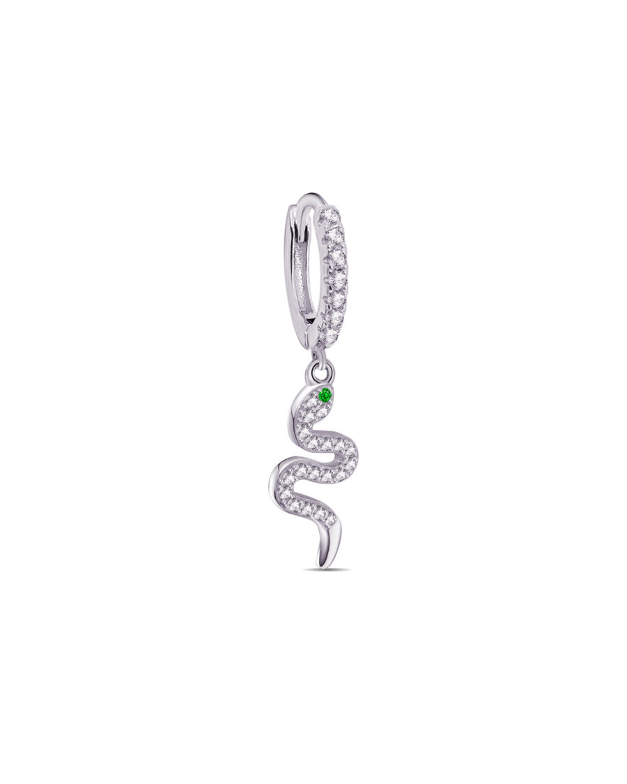 CZ huggie hoop with dangling snake shape.
