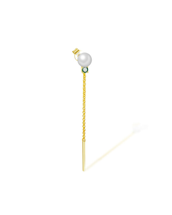 pearl and green CZ with dangling chain stud earring.