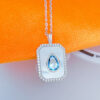 rectangular MOP necklace with pear shape aquamarine color CZ stone.