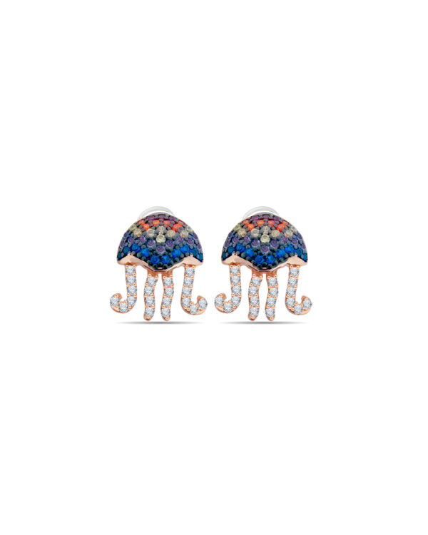 Multi color CZ jelly fish shape rosegold stud earring.