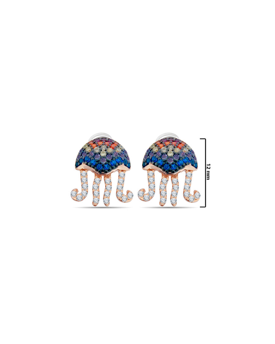 Multi color CZ jelly fish shape rosegold stud earring. - Image 2