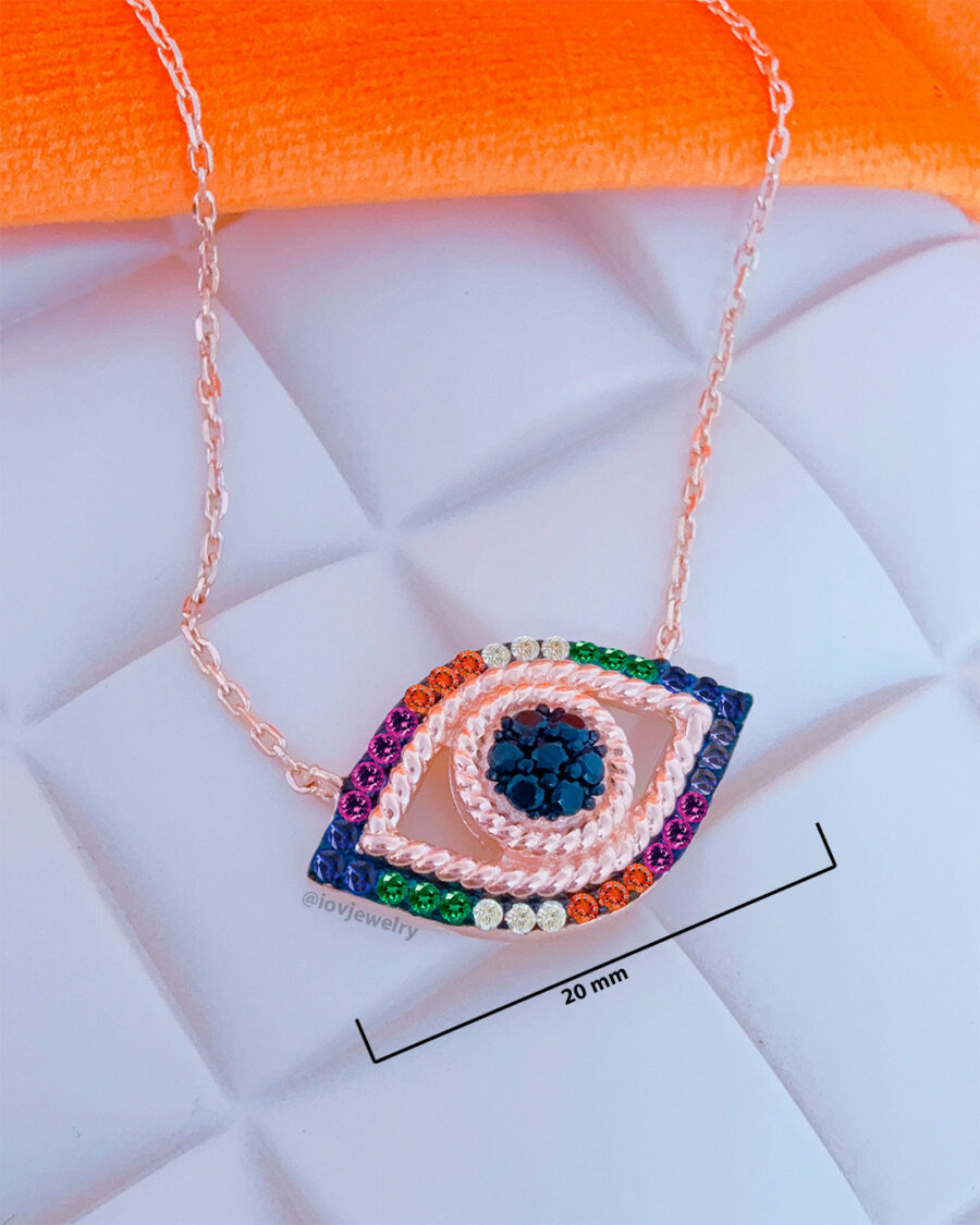 multicolor CZ rosegold eye shape necklace. - Image 2