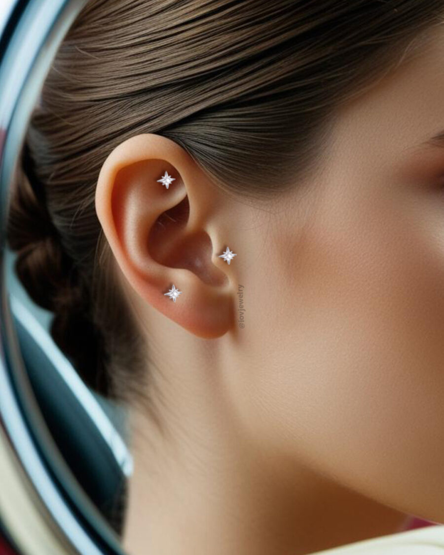 Star shape with single CZ stone piercing flatback. - Image 2