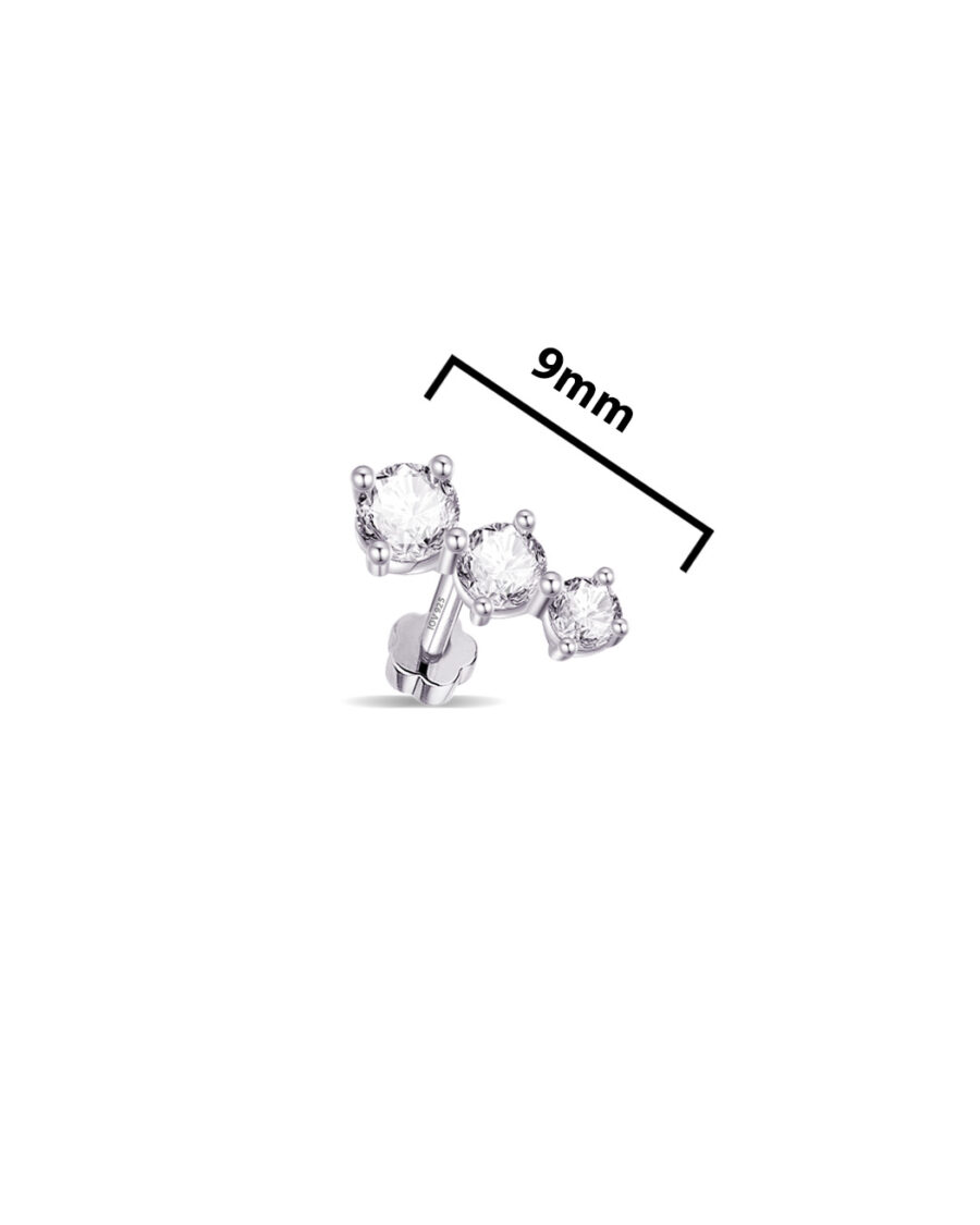 three CZ graduated sizes stone flatback piercing earring. - Image 2